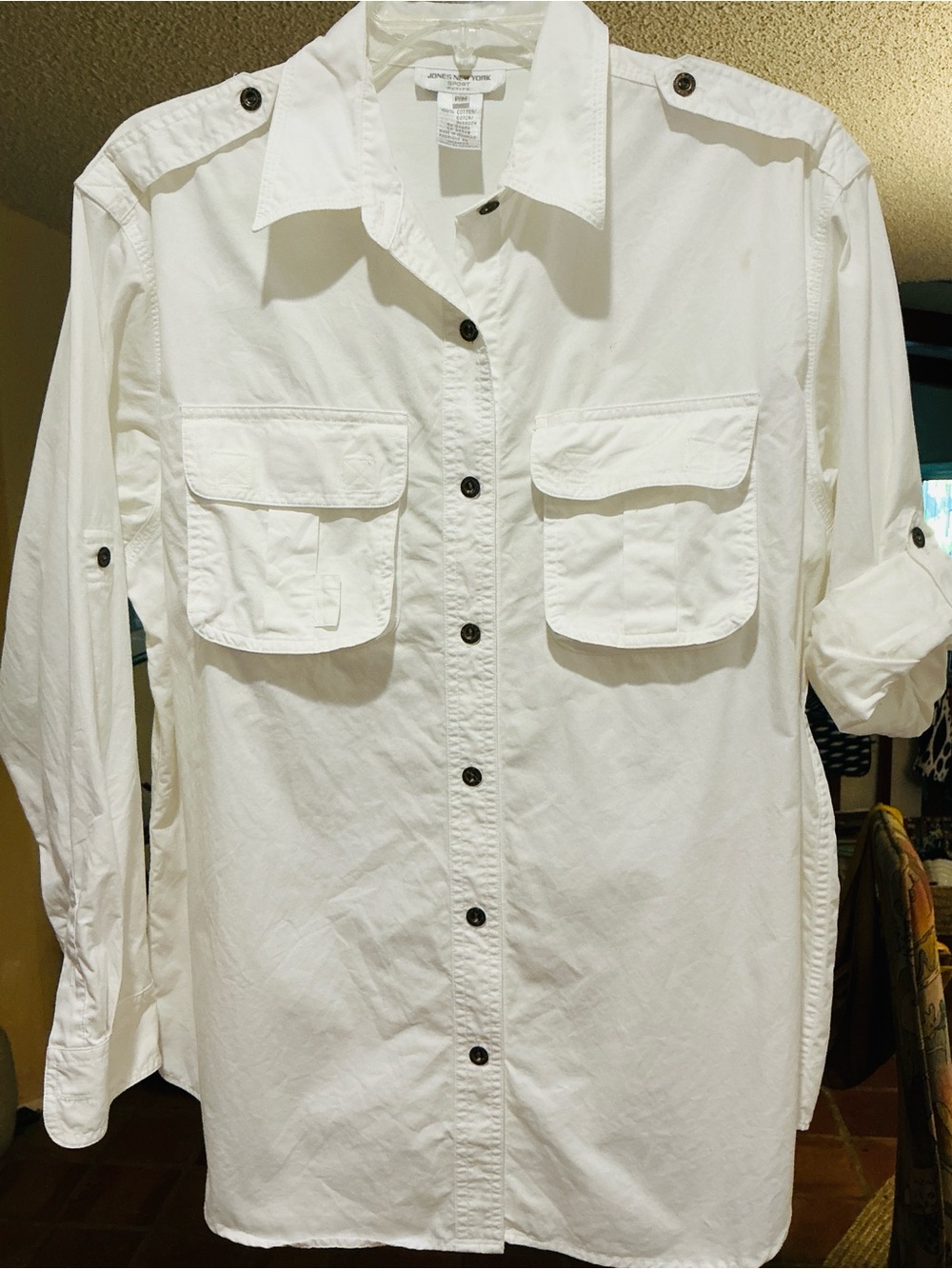 Jones New York White Button-Front Utility Shirt